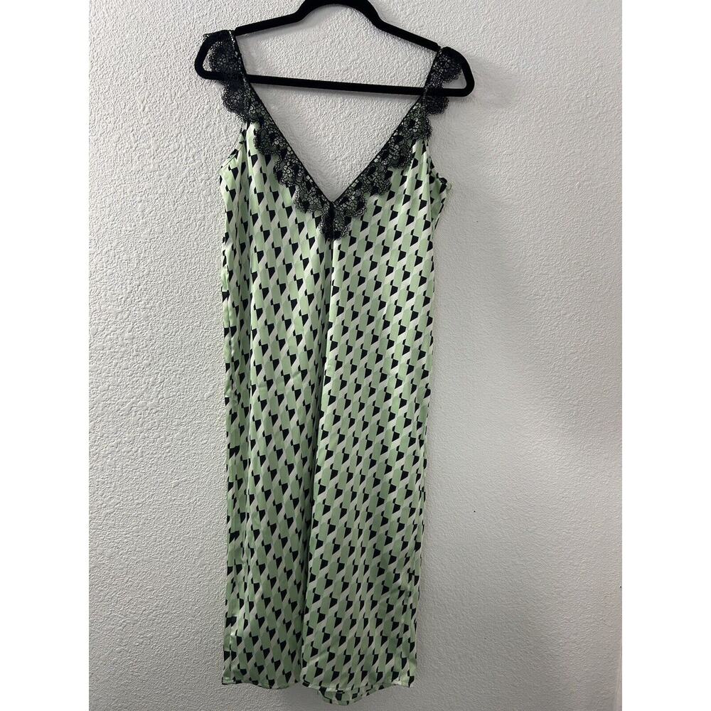 Future Collective Lace Trim Slip Dress S Green Geometric Coquette Designer EUC